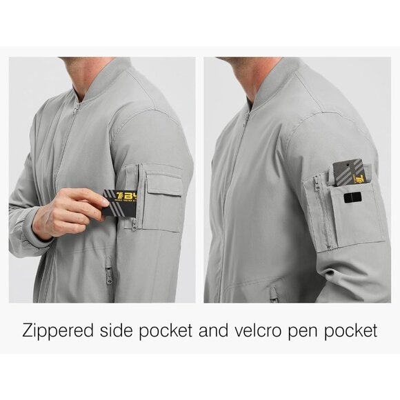 🆕 Men Grey Lightweight Bomber Jacket Casual Windbreaker Flight Golf Spring Coat - Picture 5 of 7